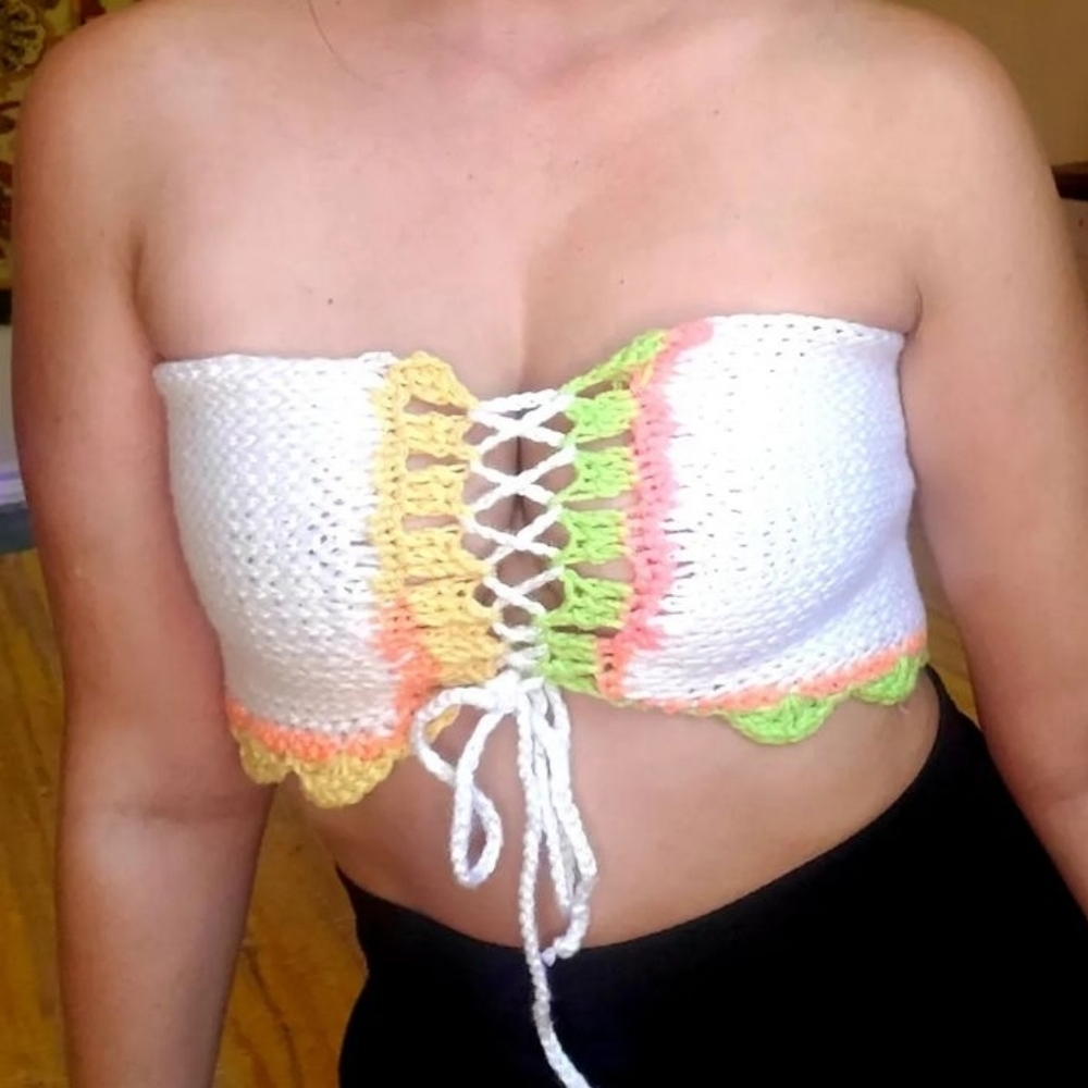 Hand-crocheted lace-up tube top